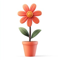 Fototapeta premium 3D rendered, cartoonish orange flower in a pot.