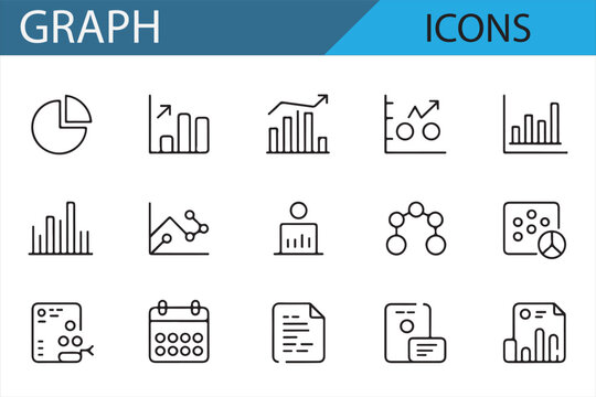 Black and white graph icons for statistical analysis and reporting