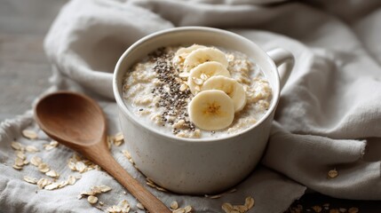 Nutritious Breakfast Bowl with Oats, Bananas, and Grains