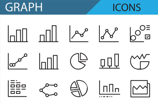 Line drawings of charts, graphs, and statistics for digital media
