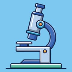 Simple Cartoon Illustration of a Blue and White Microscope for Science Education