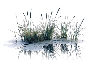 Obraz premium Grass with reflection isolated on white background. use cases: nature illustrations, design elements.