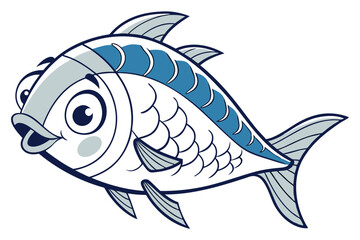 Cheerful Cartoon Fish Illustration White Blue Scales Aquatic Animal