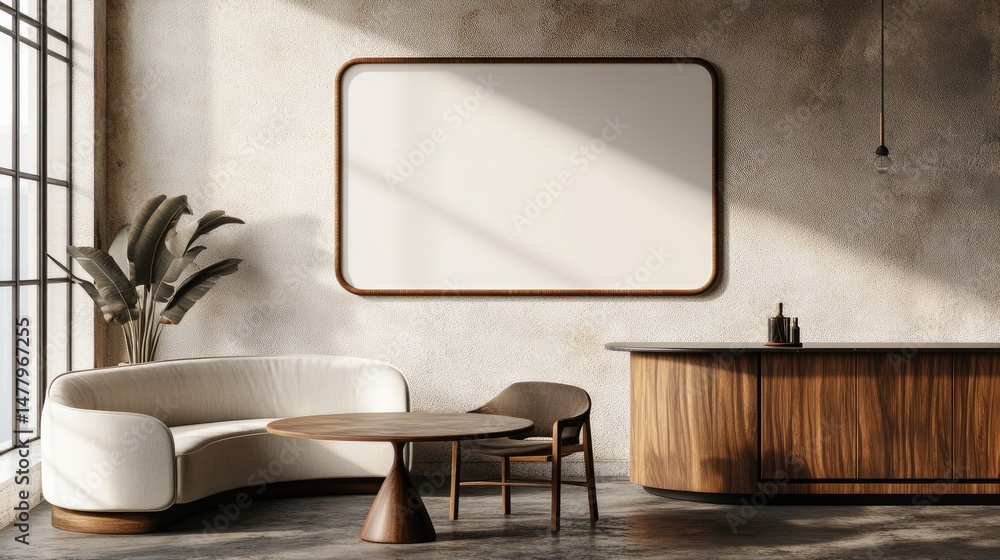 Aufkleber modern minimalist interior design with a large empty display.