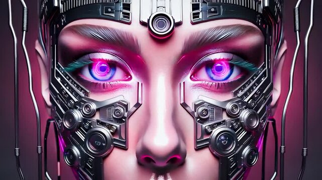cyborg face robot eye look technology metal