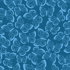 Obraz premium Butterflies on the sky background seamless pattern. Ornament for fabrics, textiles, packaging and wallpaper. Vector illustration.