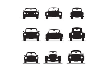 Classic Car Silhouette Icons Set Vintage Front View Vehicle Illustrations