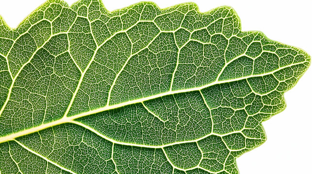Detailed close-up of a leaf's intricate network of veins.  The vibrant green leaf's structure is clearly visible, showcasing a complex, interconnected pattern of veins