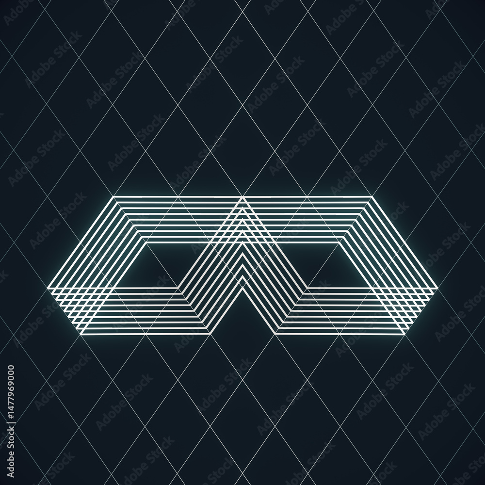 Poster Geometric digital illustration with symmetrical pattern of parallel lines forming abstract rectangular shapes. 3d rendering