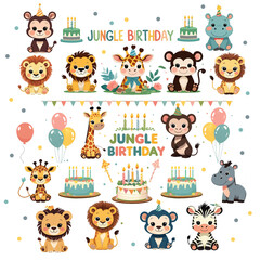 Fototapeta premium Jungle Birthday Animal Clipart Set