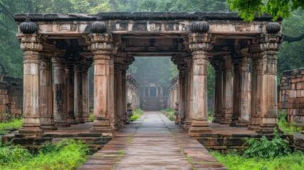 Ancient stone colonnade walkway
