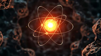 Atomic Structure Illustration With Glowing Orange Nucleus