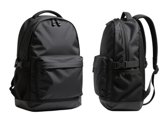 Black modern backpack, two positions, no background, transparent background
