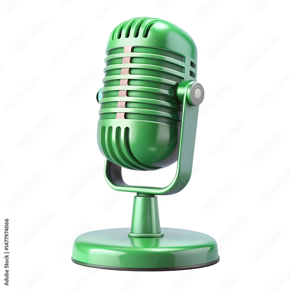 Poster green retro microphone or mike 3d rendering isolated