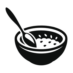 Black Silhouette of a Bowl Filled with Porridge and a Spoon Inside