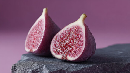 Succulent figs rest atop slate, celebrating Tu BiShvat traditions and echoing ancient fertility festivals with vibrant texture