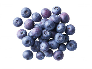 A vibrant pile of fresh blueberries, displaying their natural deep blue and purple hues, are isolated on a clean white background, showcasing their appealing texture.