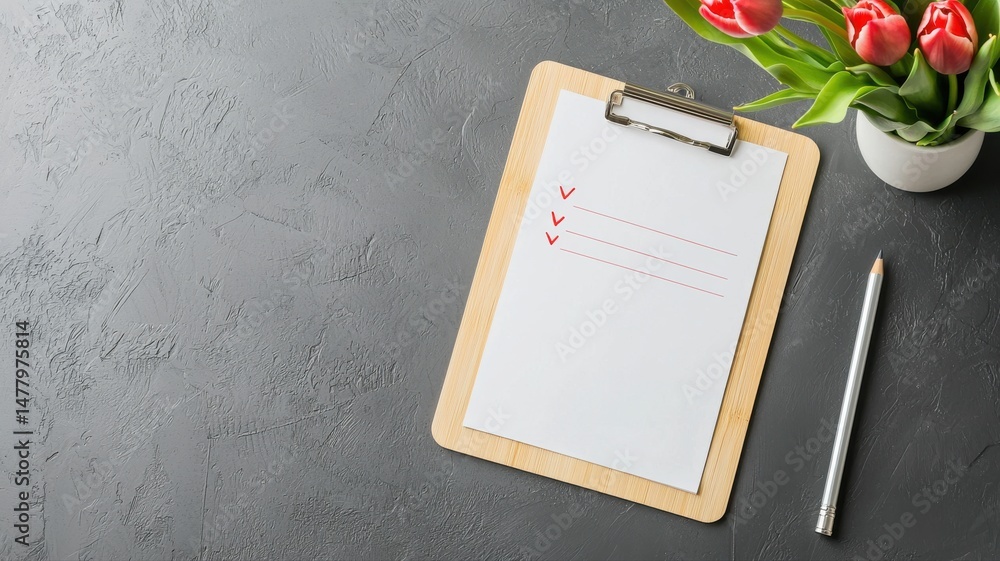 Poster completed checklist on clipboard with red checkmarks checklist completed clipboard to do list task