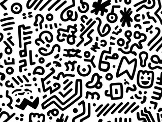 Playful scribbles create a lively and energetic monochrome pattern design