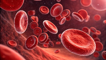 Fototapeta premium Floating red blood cells inside a human vein in 3D view