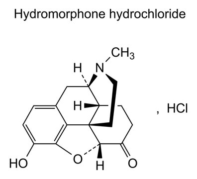 Chemical structure of hydromorphone hydrochloride, drug substance