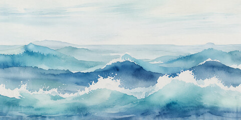 Vector ocean wave line blue and white background. Ocean sea art with natural template. Seamless soft blue ocean pattern wave water background.	