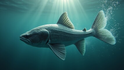 Naklejka premium Light and Shadow Scene of Big Fish in the Water