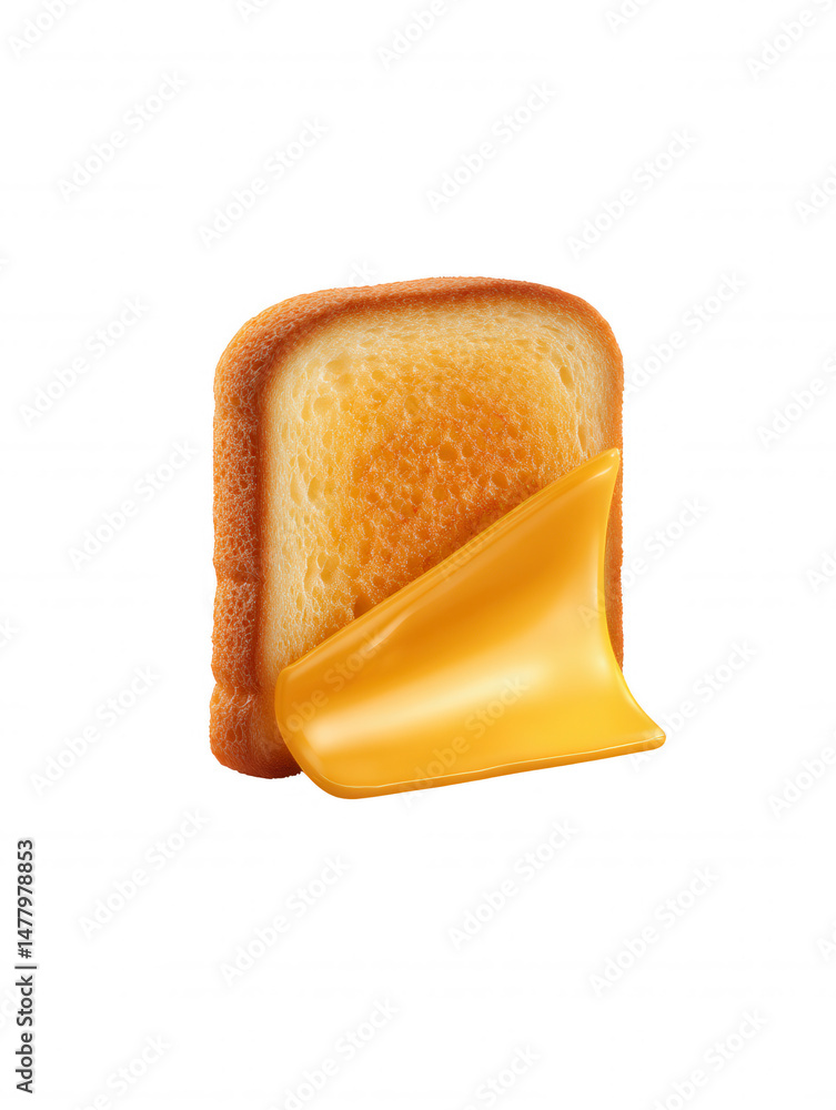 Poster golden toast with a slice of cheddar cheese leaning against it, creating a simple and delicious snac