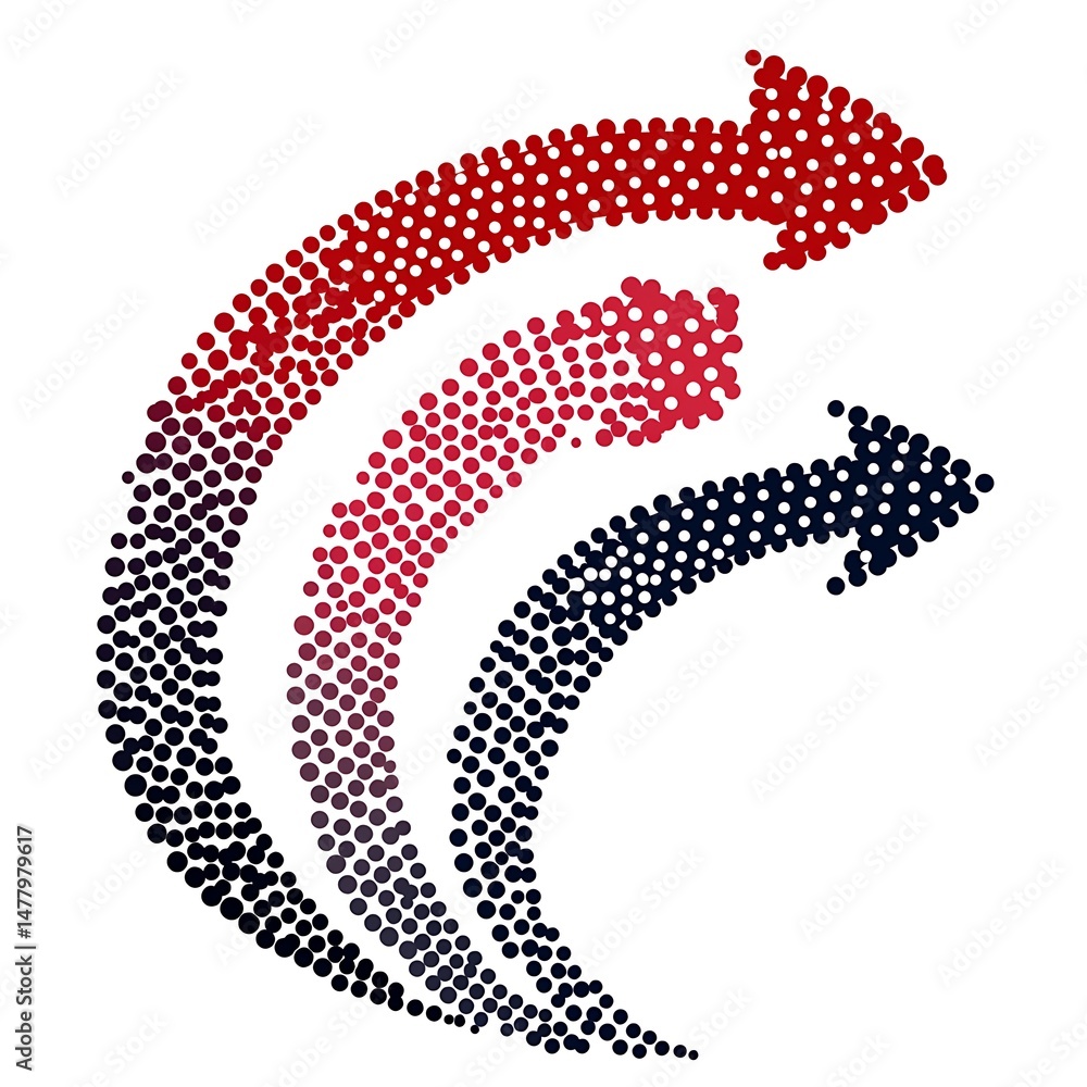 Poster abstract arrows composed of circles pointing upwards representing progress, direction, and growth on