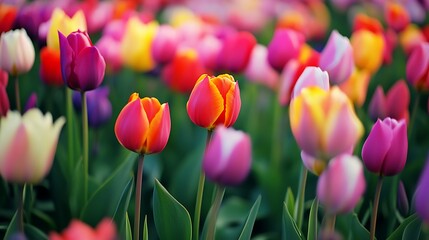 vibrant tulip field in Netherlands Rows