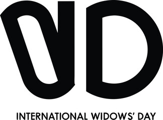 Bold black and white graphic symbolizing international widows day text at the bottom emphasizes a global observance and awareness campaign.