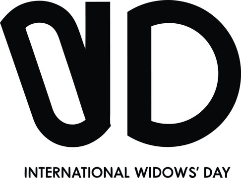 Bold black and white graphic symbolizing international widows day text at the bottom emphasizes a global observance and awareness campaign.