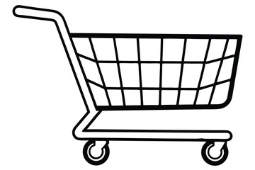 Simple Line Art Illustration of a Shopping Cart with a Gridded Basket Design