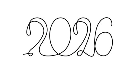 2026 sign - decoration continuous line hand drawing sign for year calendar. Vector stock illustration minimalism design isolated on white background. Editable stroke single line. 