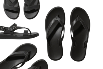 Elegant Black Sandals and Flip Flops, transparent background