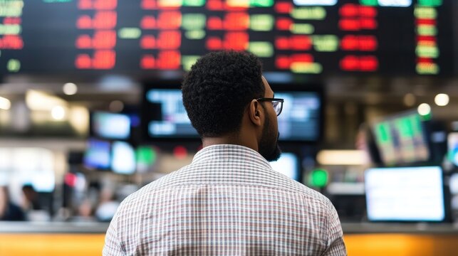 Person viewing financial data on screen display investment and stock market analysis