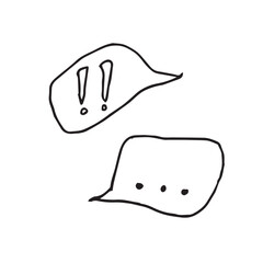 A set of two hand-drawn doodle-style speech bubbles. One bubble contains exclamation marks, the other an ellipsis. for comics, instant messengers, presentations, memes, stories, and social networks