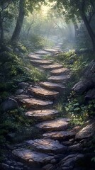 Obraz premium Mystical Forest Path with Stone Steps