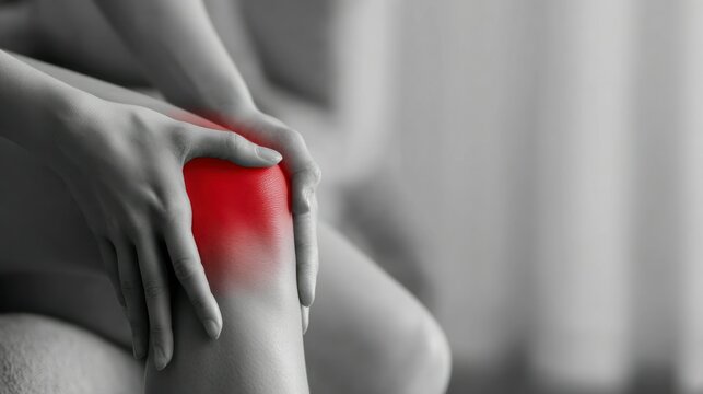 Knee Pain Highlighted in Red A CloseUp of Hands Holding a Sore Joint for Medical and Health C