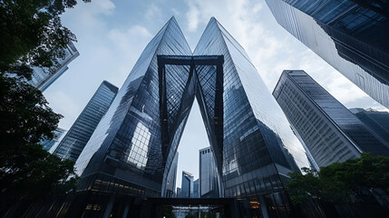 Modern Glass Skyscrapers in Urban Cityscape