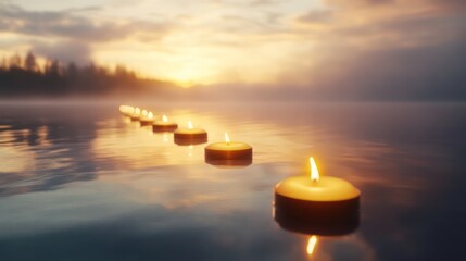 Candles pathway sunrise lake