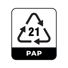 recycling symbol for paper materials with code 21, black and white icon for eco-friendly packaging