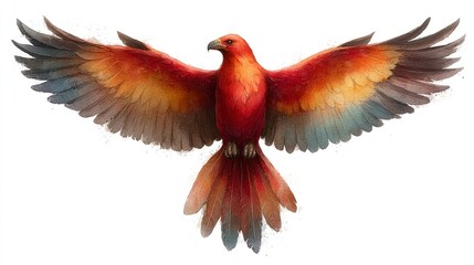 Obraz premium Vibrant Phoenix in Flight A Majestic Bird with Fiery Feathers and Outstretched Wings Perfect