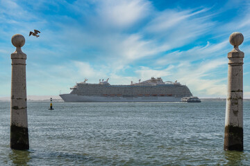 Luxury Cruise Ship departing from Lisbon on a Clear Day