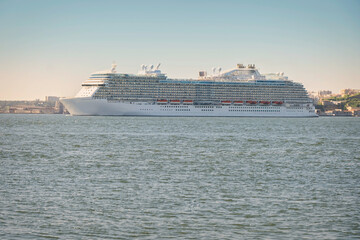 Luxury Cruise Ship departing from Lisbon on a Clear Day