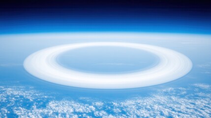 Circular cloud formation high in the sky, serene blue background, natural phenomenon showcasing atmospheric beauty, ideal for nature themes.