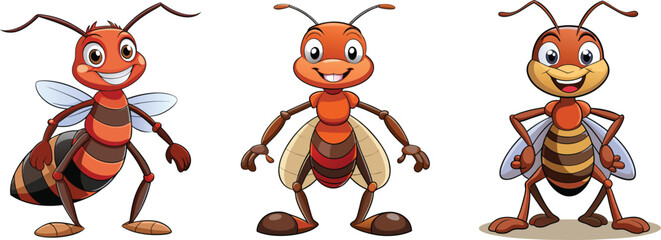 Full Body Ant Cartoon Mascot Illustration on White Background for Kids Stickers and Prints