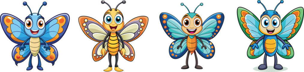 Colorful Butterfly Character Full Body Cartoon Mascot Design on Clean White Background for Kids