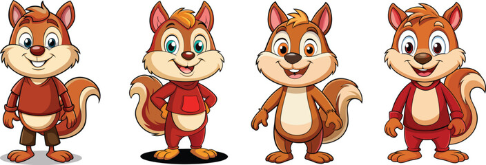 Cartoon Chipmunks Character Full Body Mascot on White Background for Kids and Merchandise