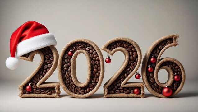 Festive 2026 Coffee Bean Burlap Numbers with Christmas Decor - Powered by Adobe